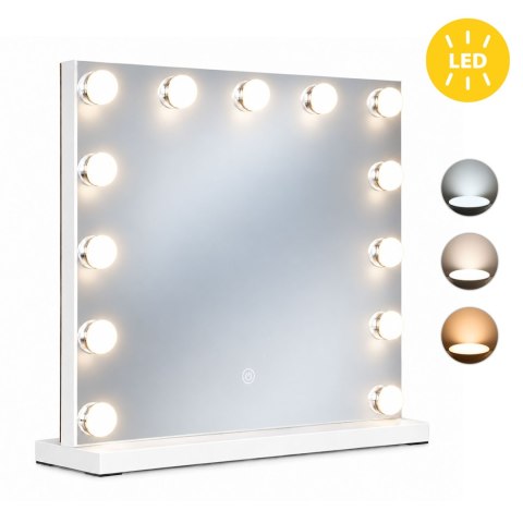 Lustro do makijażu LED 50x40 cm kosmetyczne podświetlane 3 barwy 13 żarówek ModernHome