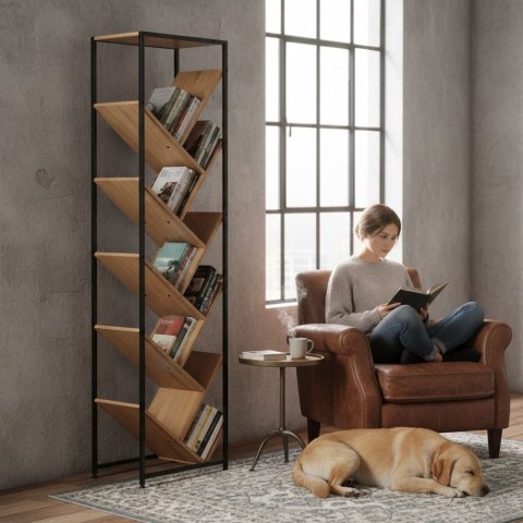 Regał na książki geometryczny drzewko 10 półek jasny dąb loftowy ModernHome